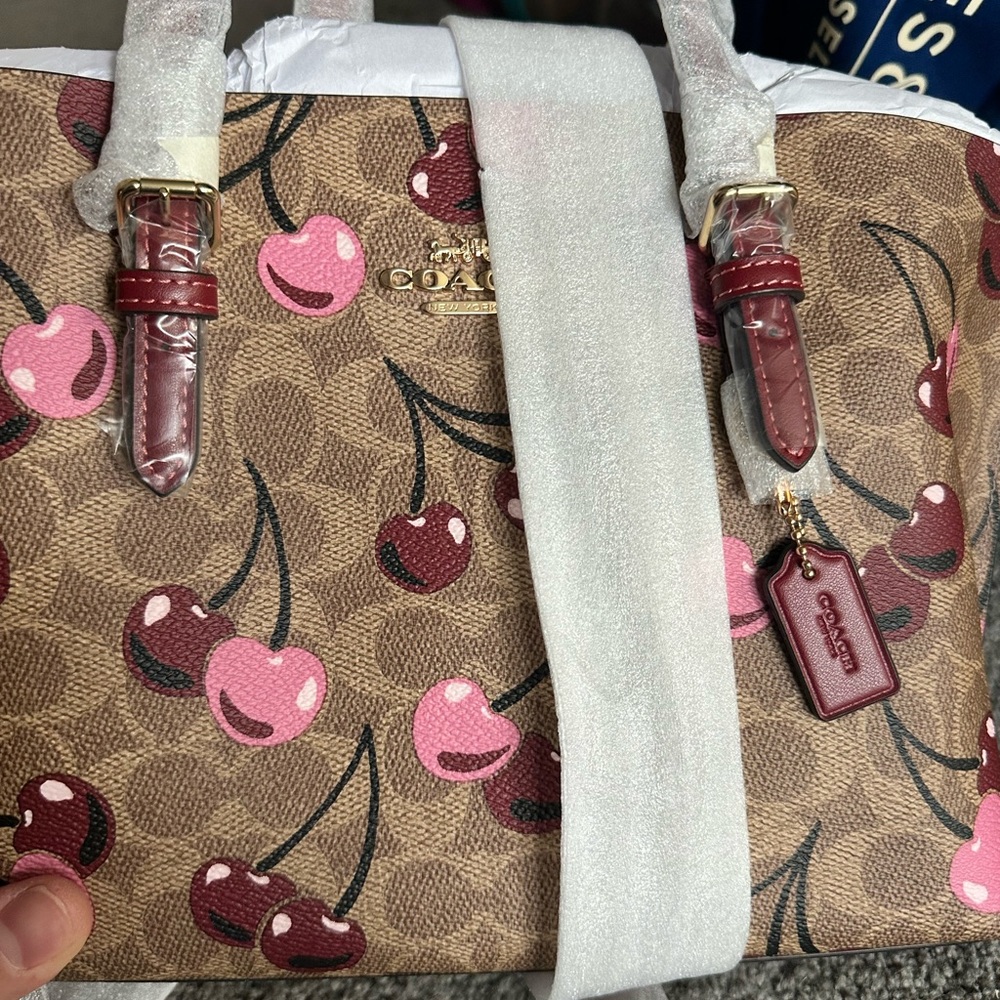 Coach Cherry Print Brown Mollie Tote Bag